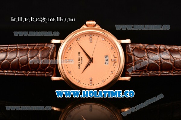 Patek Philippe Calatrava Miyota Quartz Rose Gold Case with Diamonds Markers and Rose Gold Dial - Click Image to Close